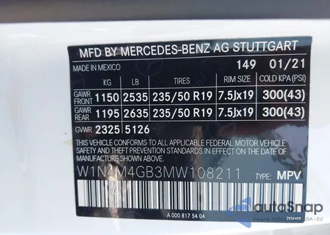 2021 Mercedes-Benz Glb 250 z USA, uszkodzony, nr VIN W1N4M4GB3MW108211